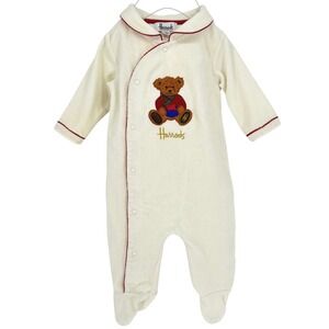 Harrods Knightsbridge Baby Sleepsuit 3D Teddy Bear Embroidered Footed 3-6M